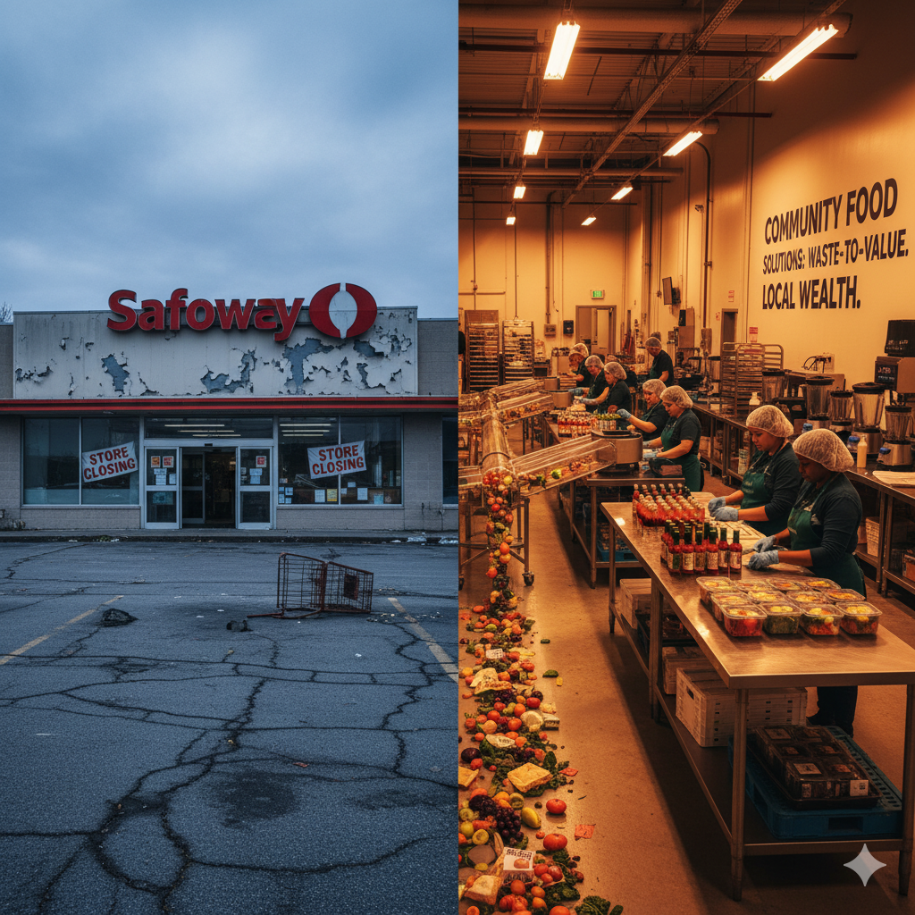 contrast supermarket failure with vibrant local community food access